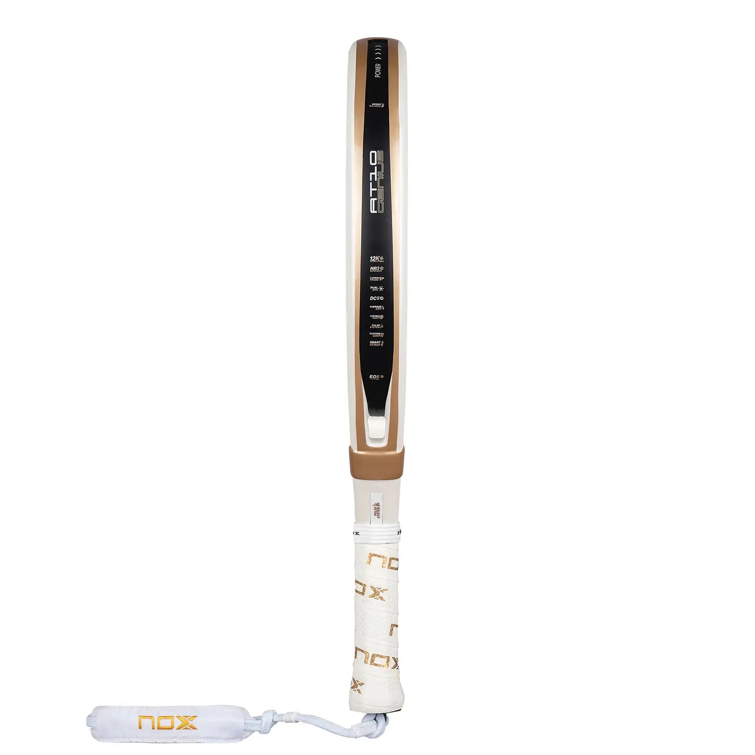 Zijaanzicht Nox AT10 12K Alum Xtrem 2026 padelracket – Agustín Tapia Edition met 12K Alum Xtrem Carbon, HR3 Black EVA-kern en Dual Spin-afwerking.