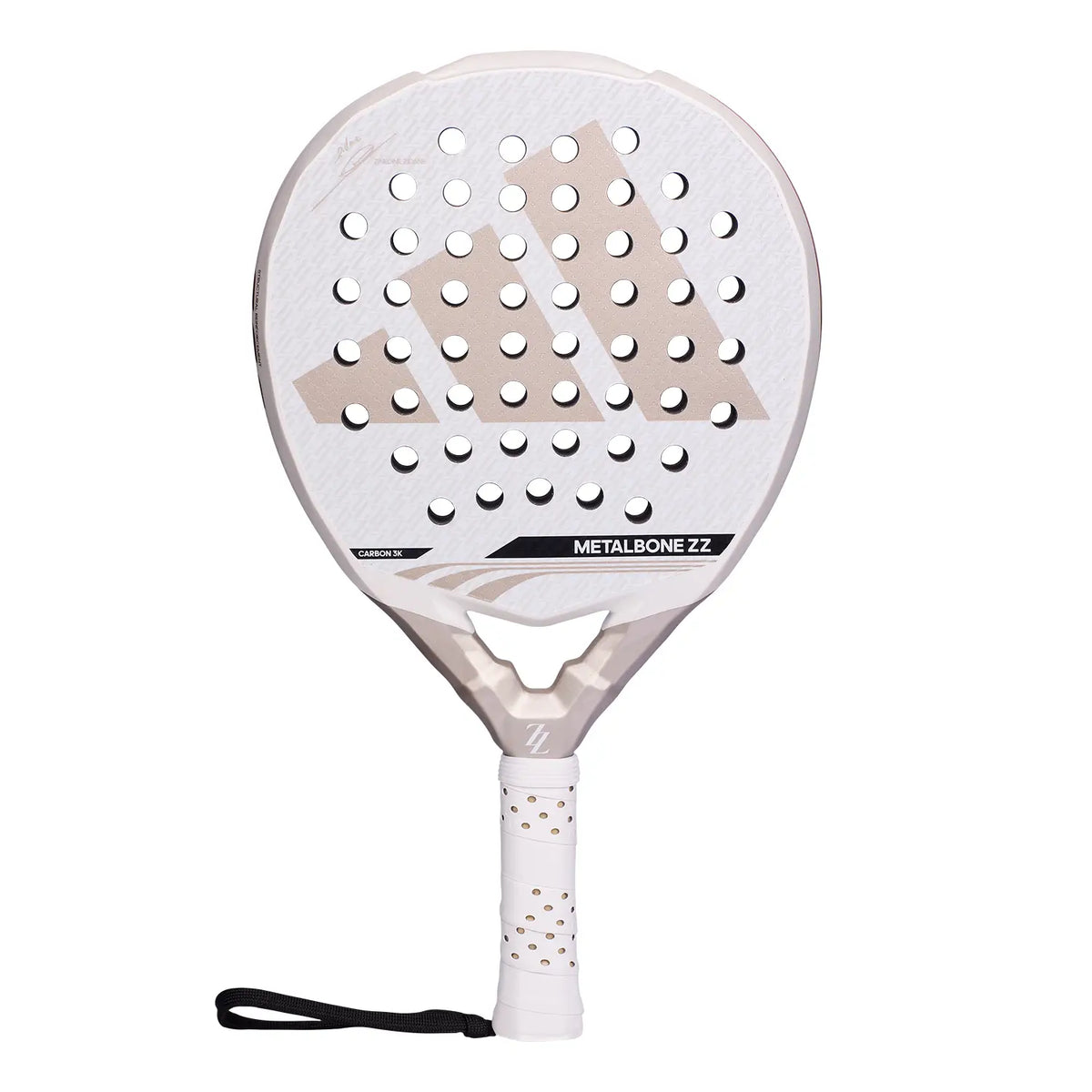 Vooraanzicht witte padel racket Adidas Metalbone ZZ Carbon 2026 met goudkleurig Adidas logo