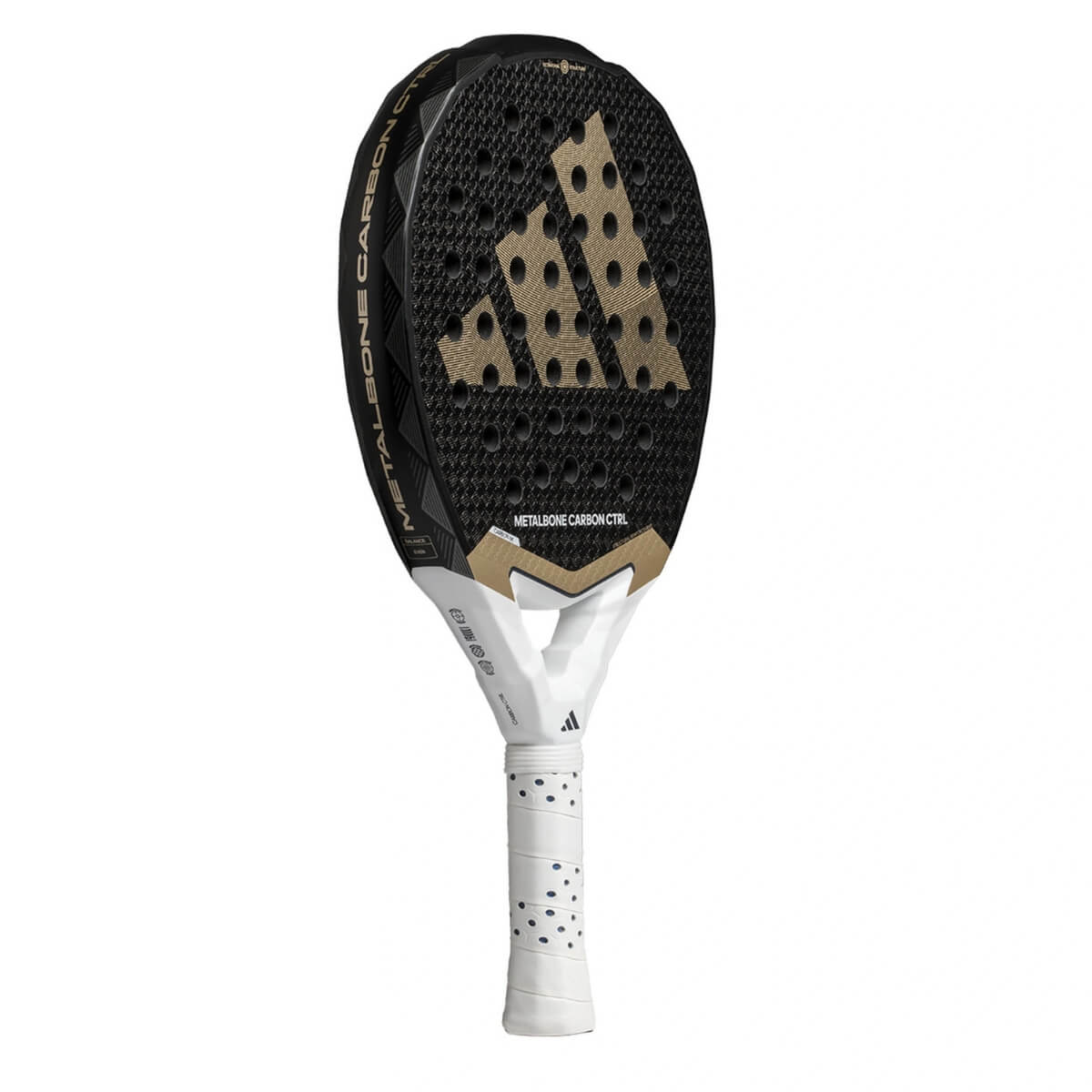 Adidas Metalbone Carbon Ctrl 3.4 padel racket zwart met gouden logo adidas schuin vooraanzicht