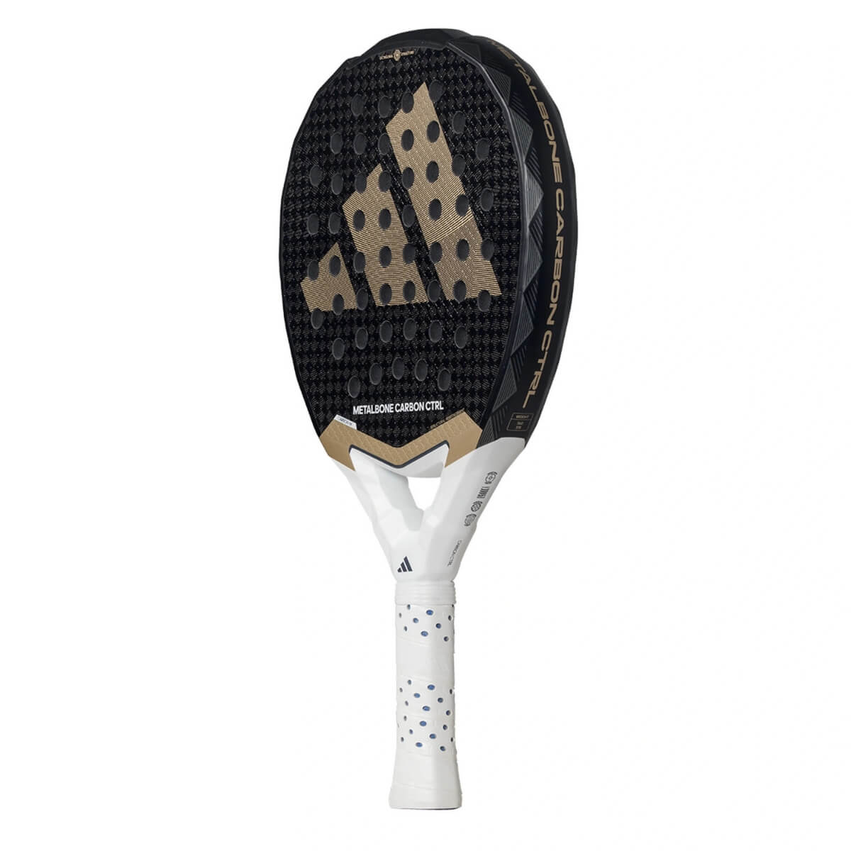 Adidas Metalbone Carbon Ctrl 3.4 padel racket zwart met gouden logo adidas schuin vooraanzicht