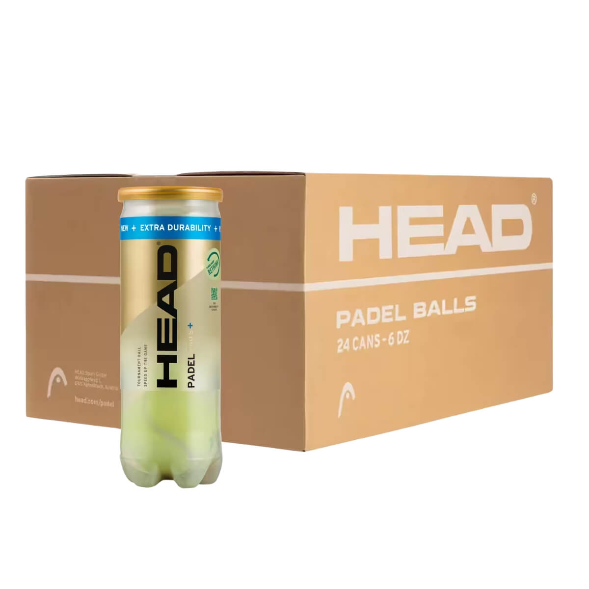 Kartonnen doos Head Padel Pro+ ballen met daarvoor een tube met 3 ballen.