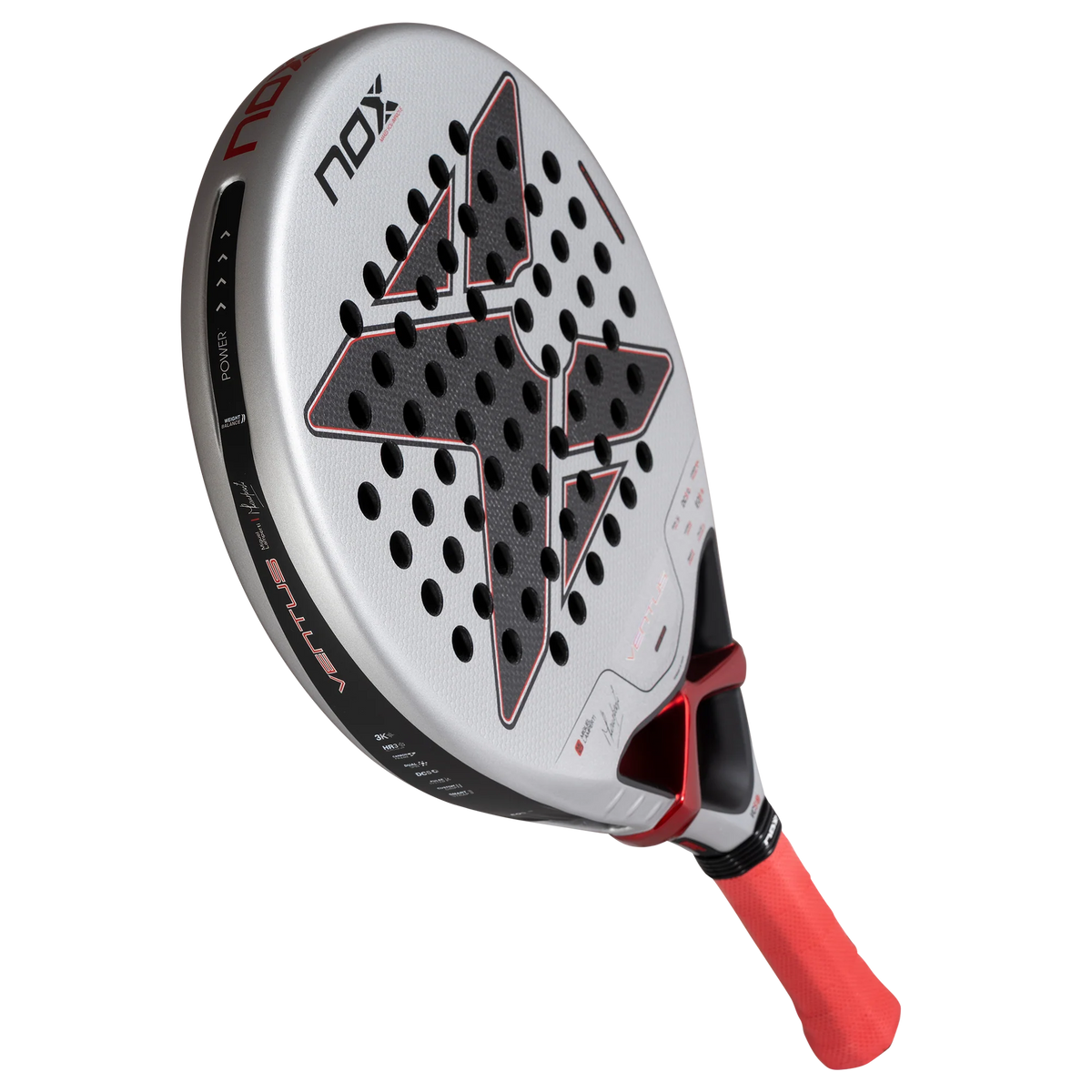 Schuin bovenaanzicht grijs padel racket Nox Ventus Control 3k 2027 by Miguel Lamperti
