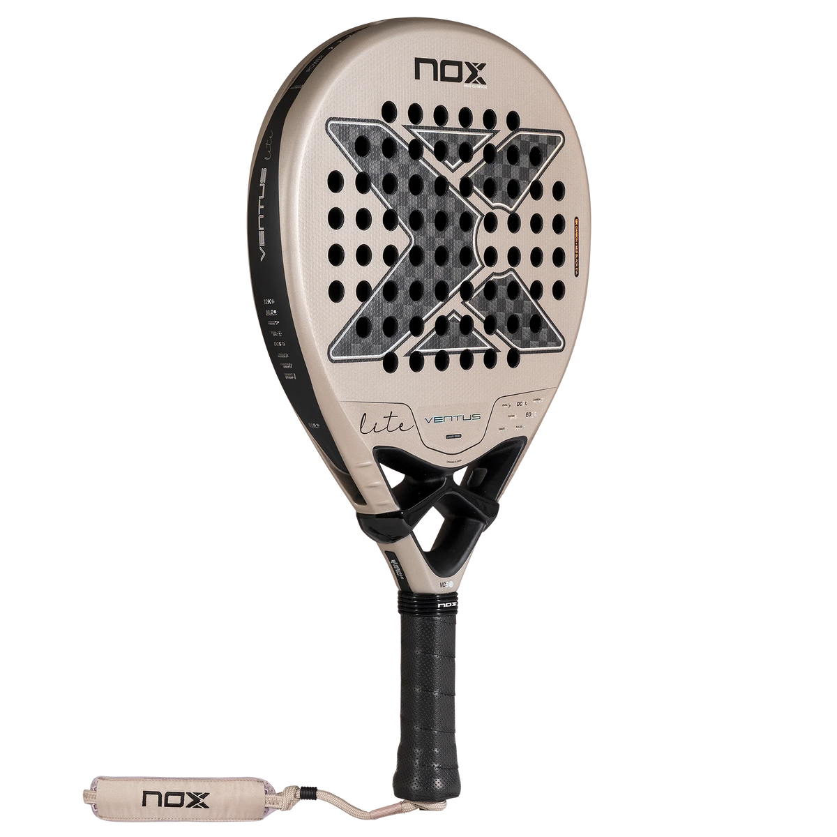 Schuin vooraanzicht bronzen padel racket Nox Ventus Light 12k 2027