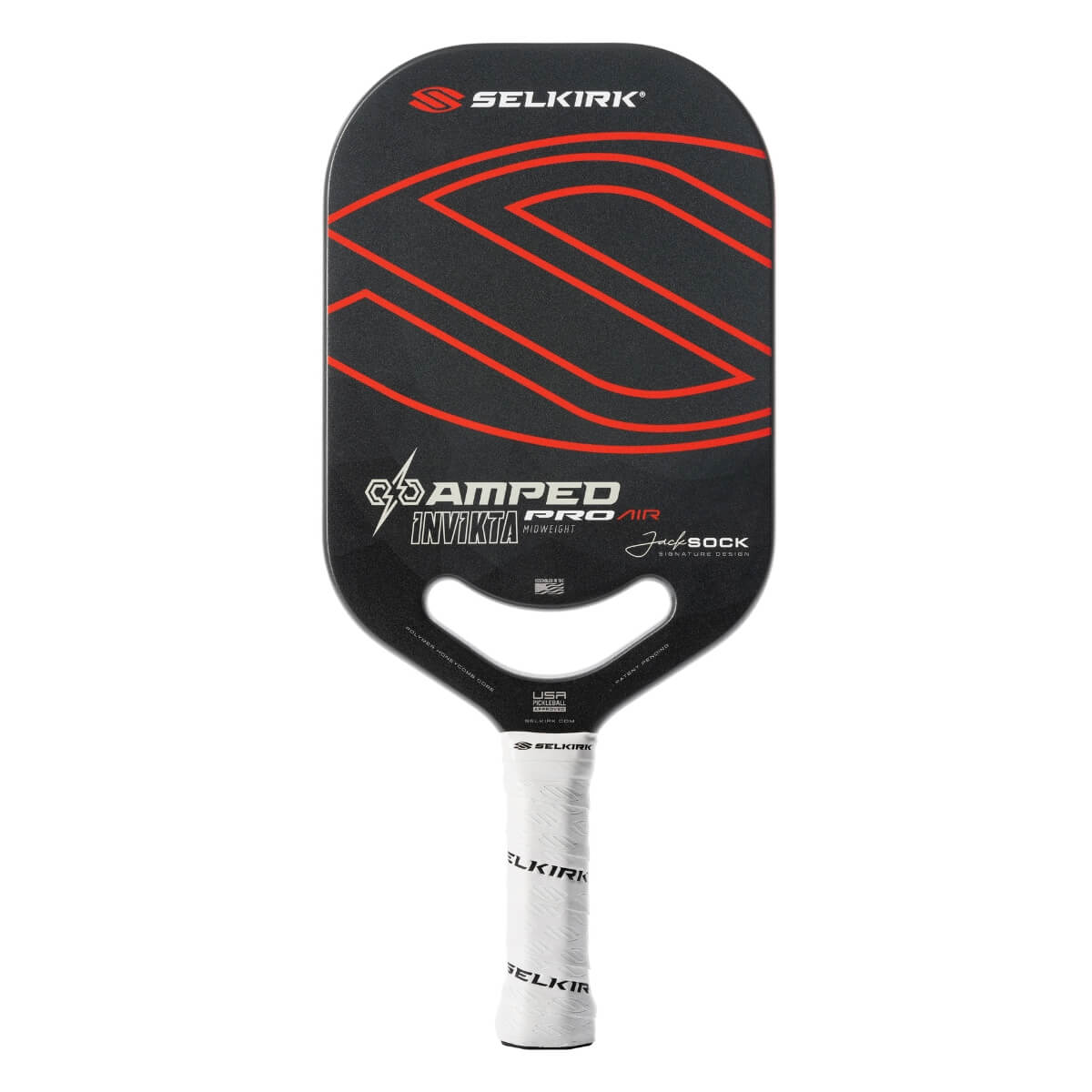 Selkirk Amped Pro Air Invikta pickleball paddle zwart met rood logo Selkirk vooraanzicht.