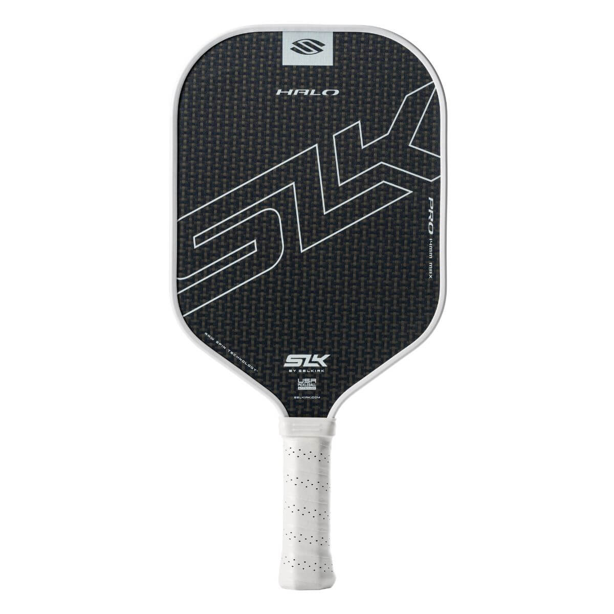 Selkirk SLK Halo Pro Max pickleball paddle zwart met blauwe schijn vooraanzicht
