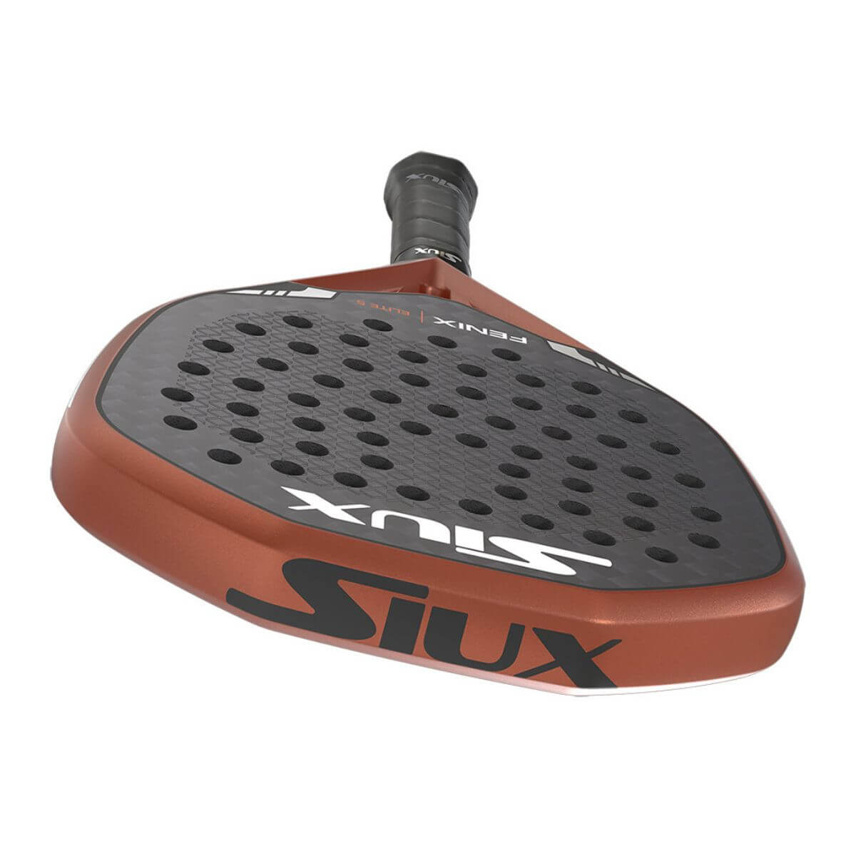 Close-up slagoppervlak: Detail van het 18K Carbon blad en de ruwe 3D-textuur van de Siux Fenix Elite 5.