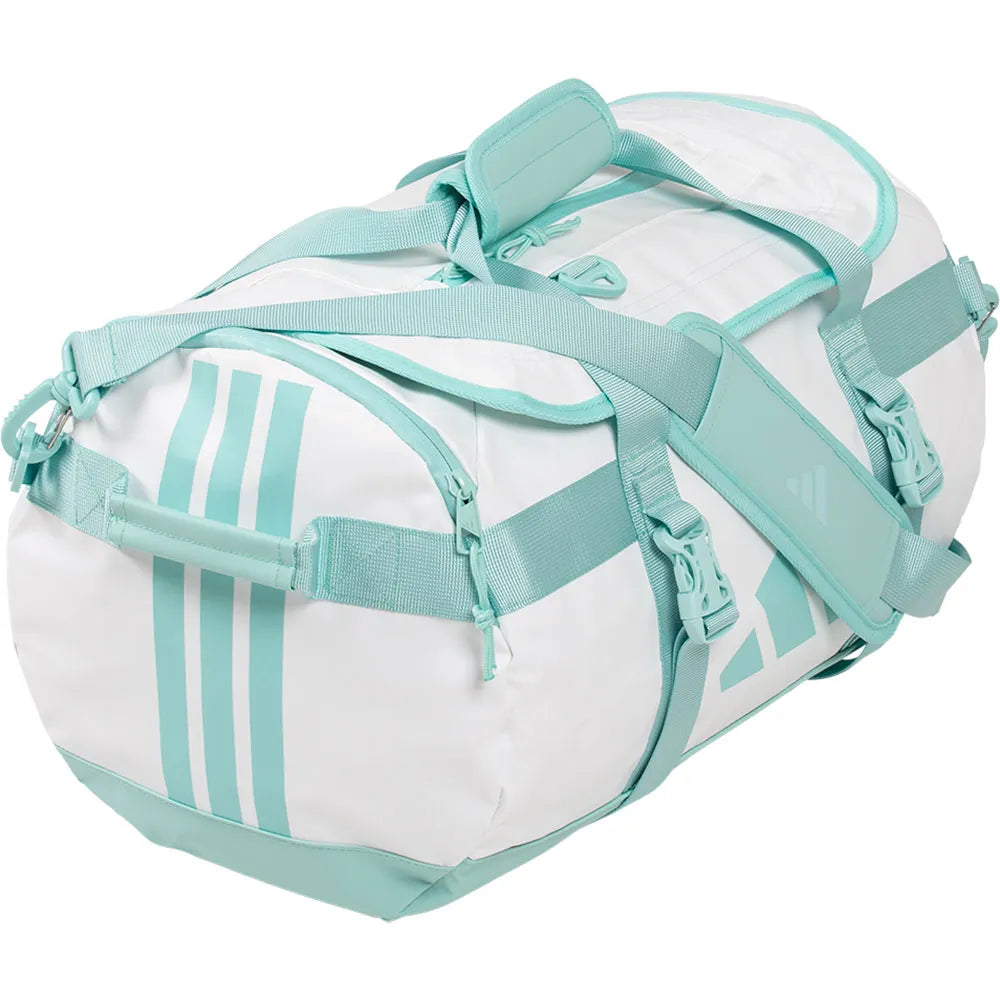 Witte padeltas met appelblauwzeegroene details