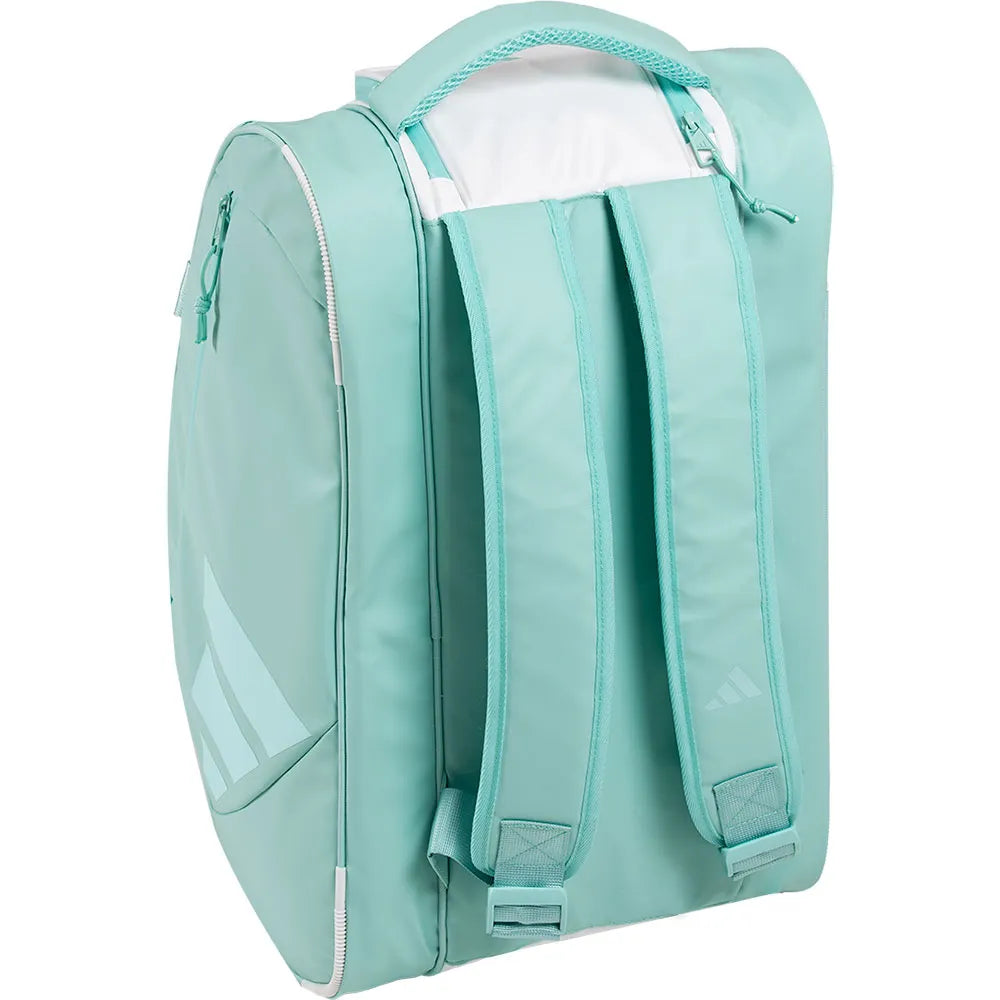 Achterkant padeltas wit met appelblauwzeegroen Adidas