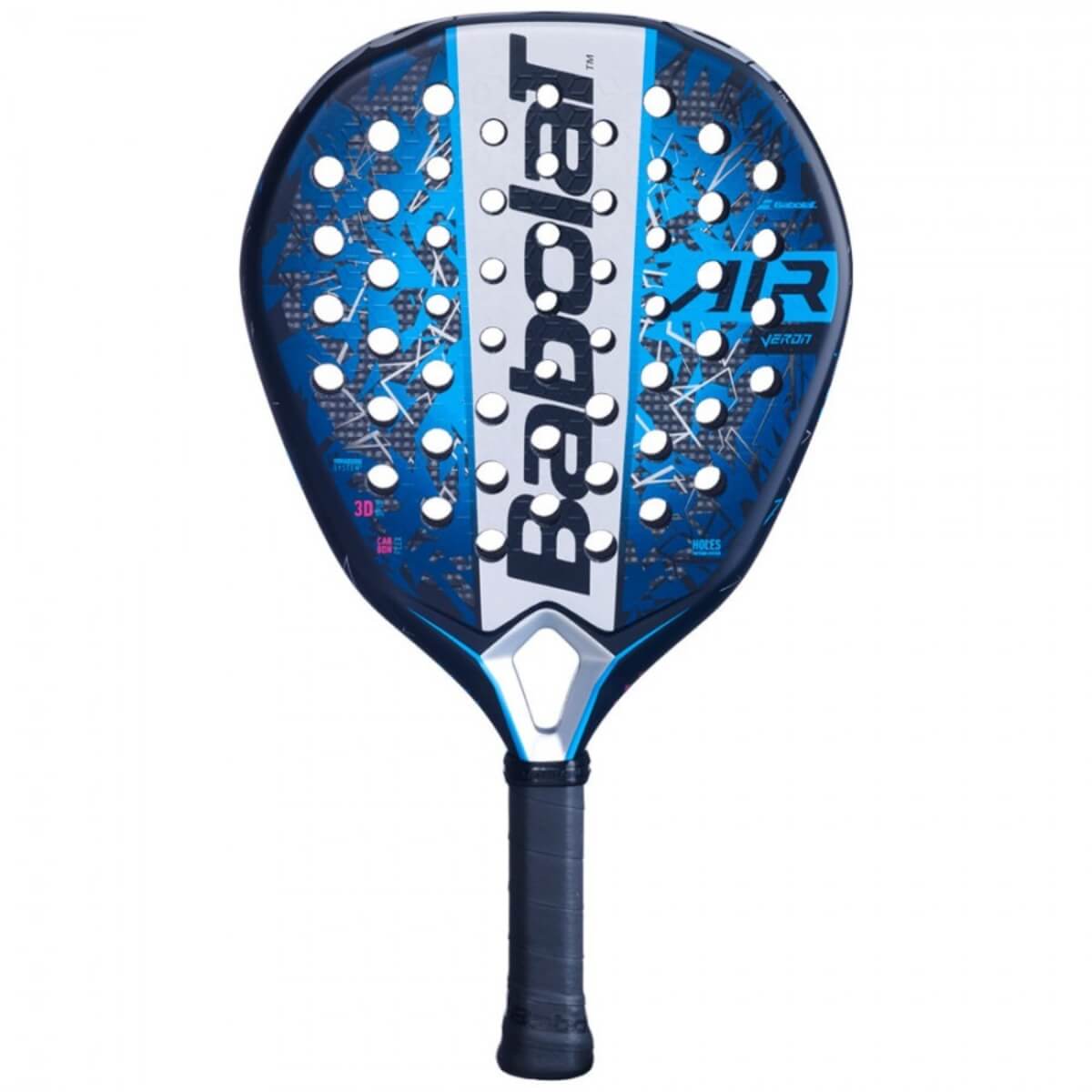 Babolat Air Veron 2.5 2025 blauwe padelracket met diamantvormig blad en witte en zilveren accenten vooraanzicht