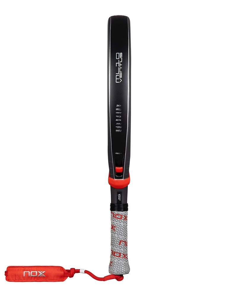 Zijaanzicht Nox ML10 Ventus Control 3K 2026 – Miguel Lamperti Edition. Rond padelracket met 3K Carbon, HR3 EVA-kern en Dual Spin-oppervlak voor maximale controle en precisie.