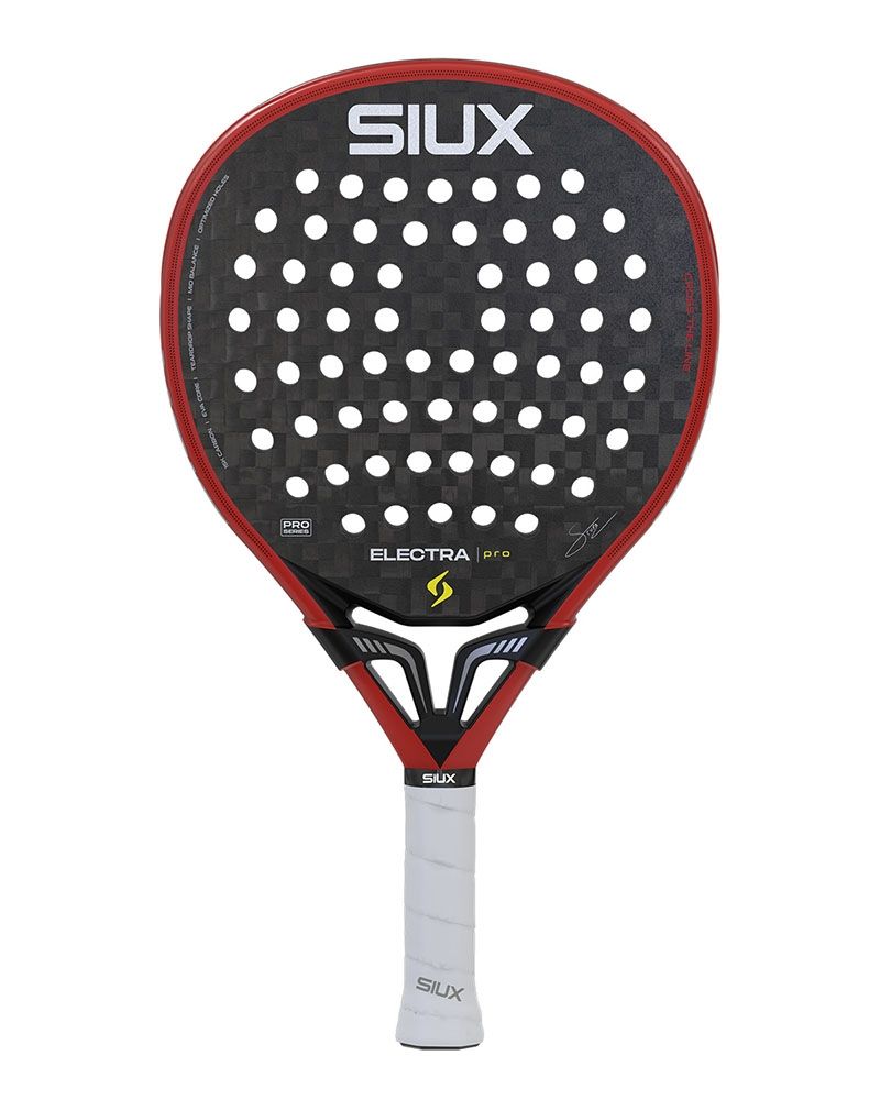 Vooraanzicht Siux Electra Pro 2026 Fire Red: druppelvormig zwart racket met een rode rand.