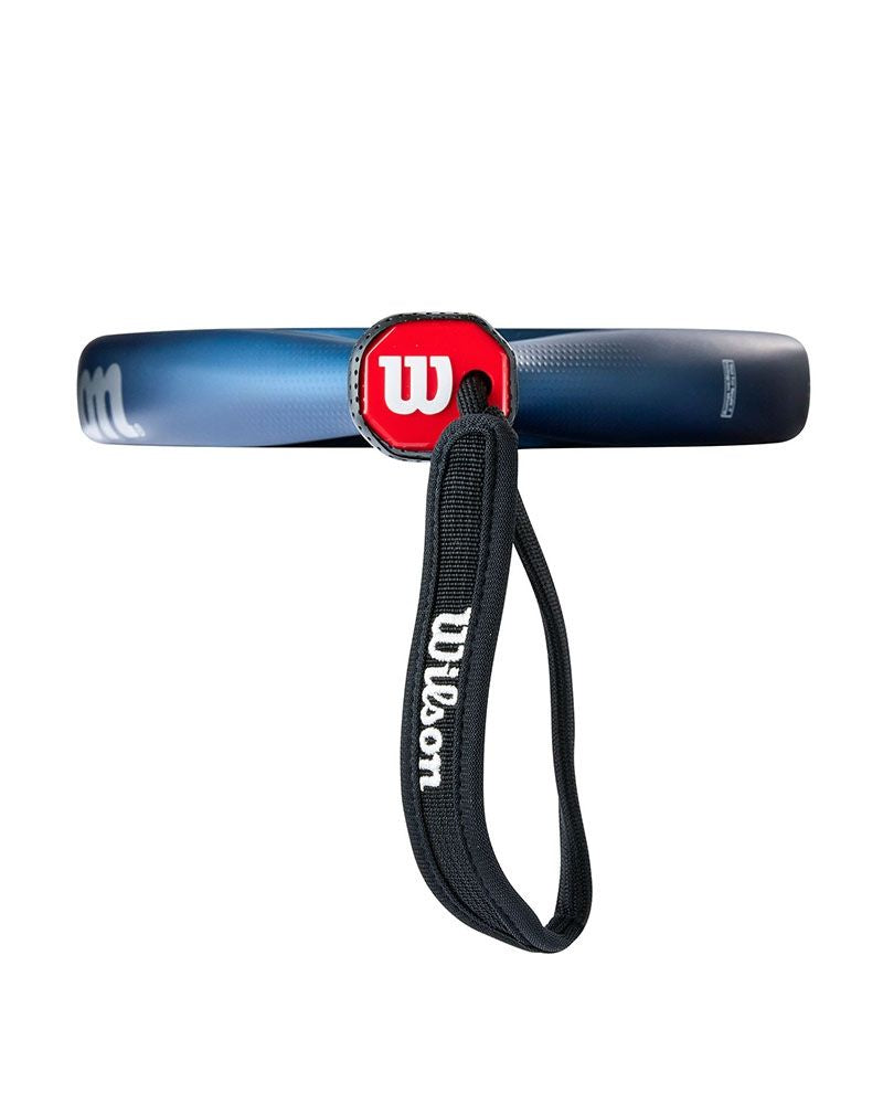 Onderaanzicht Wilson Endure Pro V1 Azul Momo González: rond controle-padelracket met 3K carbon, Control Foam-kern en lage balans (260 mm).