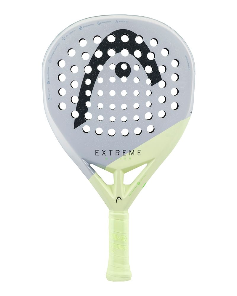 Vooraanzicht Head Extreme Motion 2026 grijs met licht groene padel racket