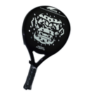 Zwart padel racket met zilveren aap logo Mono Fuerte Silver schuin vooraanzicht
