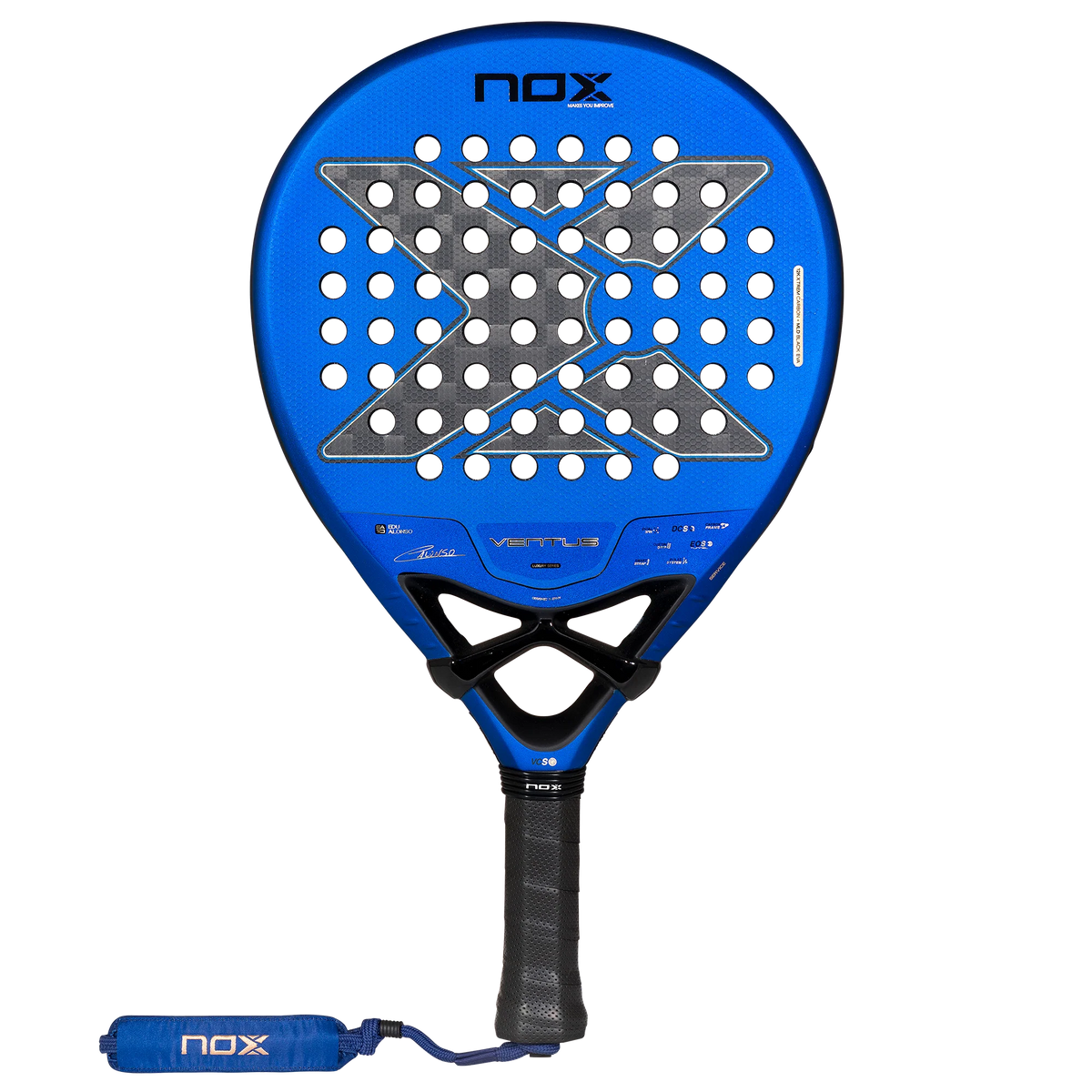 Vooraanzicht blauw padel racket Nox Ventus Hybrid 12k 2027 by Edu Alonso