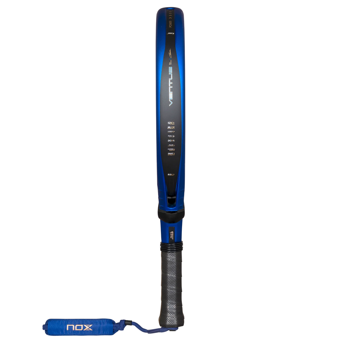 Zijaanzicht blauw padel racket Nox Ventus Hybrid 12k 2027 by Edu Alonso