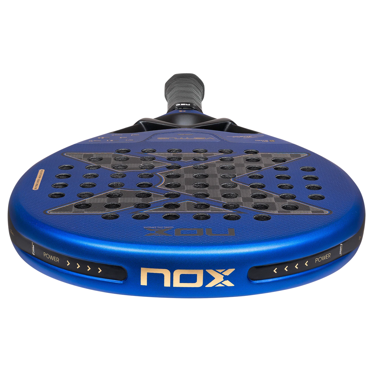 Bovenaanzicht blauw padel racket Nox Ventus Hybrid 12k 2027 by Edu Alonso