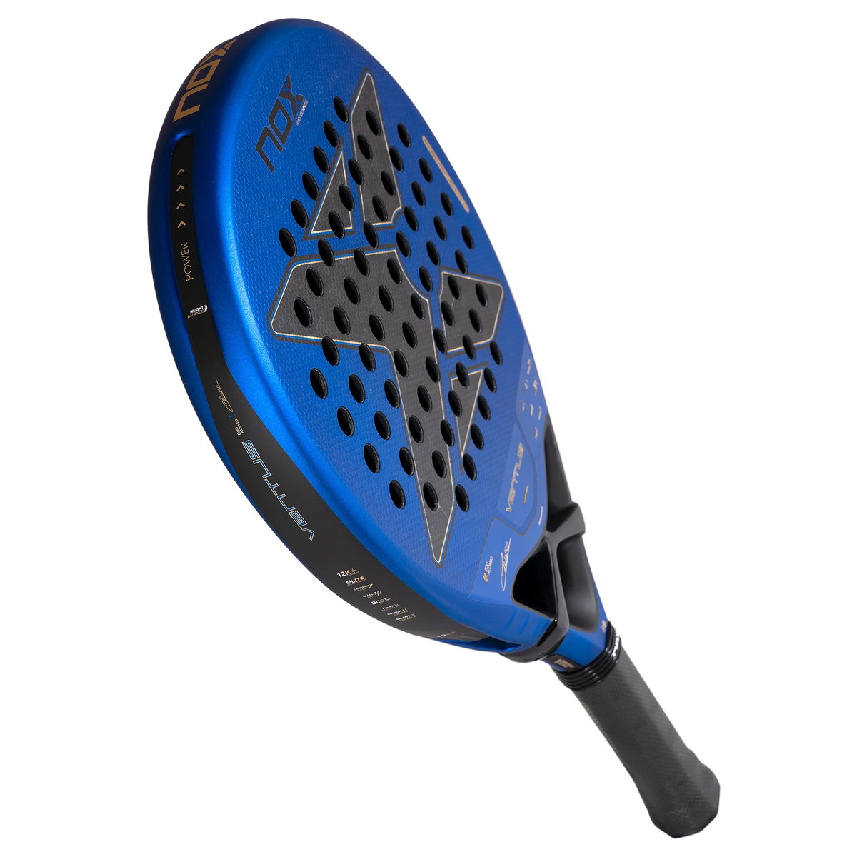 Schuin bovenaanzicht blauw padel racket Nox Ventus Hybrid 12k 2027 by Edu Alonso