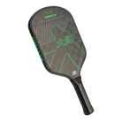 Schuin vooraanzicht zwart pcikleball racket met groen logo Osaka