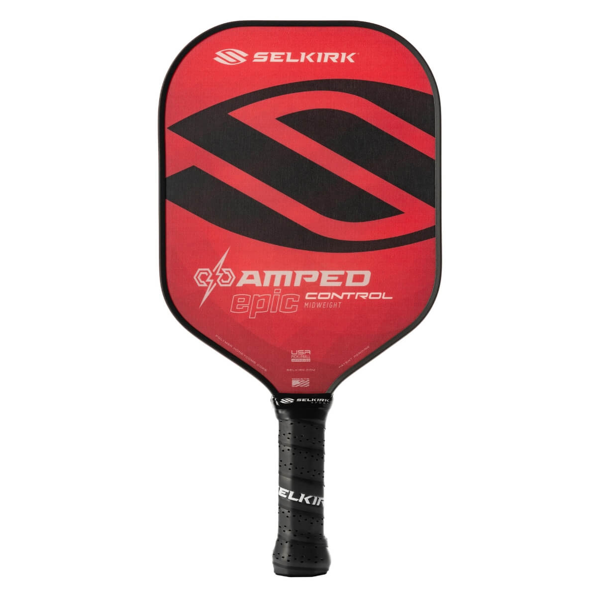 Selkirk Amped Control Epic pickleball paddle rood met zwart logo vooraanzicht