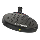 Bovenaanzicht Siux Electra Pro 2026 Shadow Red: druppelvormige zwart pro racket met 12K carbon, EVA-kern, medium balans en Switch Strap. Hybride power & controle voor gevorderde spelers.