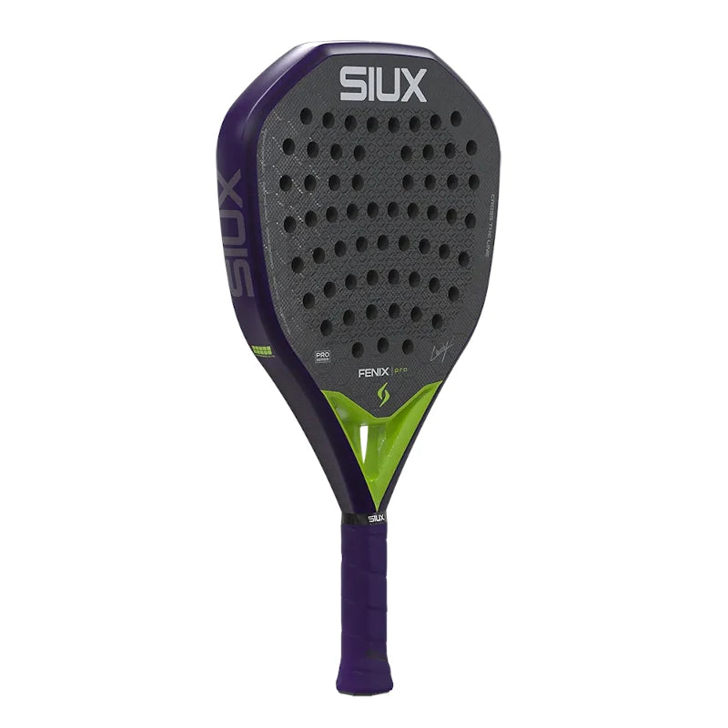 Schuin vooraanzicht Siux Fenix Pro Glow Purple 2026 – Power Racket | Leo Ausburger