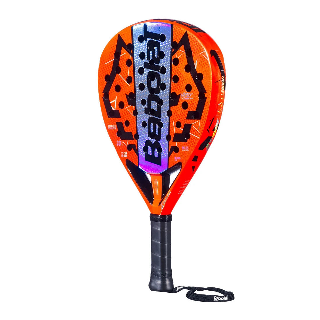 Schuin vooraanzicht Babolat Viper Soft Juan Lebrón 3.0: diamantvormig power padelracket met Soft Carbon, X-EVA kern en extra comfort.