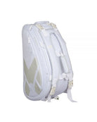 Rechtopstaande witte Nox padel tas met gouden Nox logo