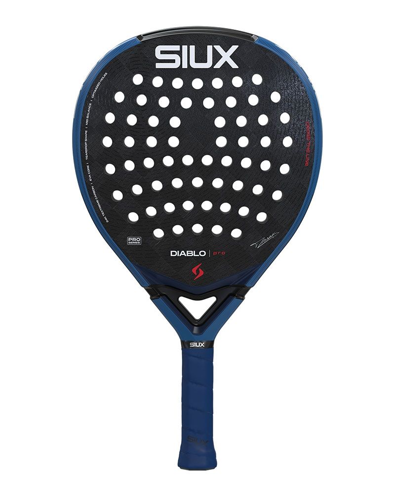 Vooraanzicht Siux Diablo Pro 2026 Royal Blue | Traanvormig padelracket met 24K Carbon TeXtreme, EVA Pro-kern en 3D-textuur. 