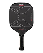 Vooraanzicht Nox X-Foam Tempus 16 mm pickleball paddle zwart met wit Nox logo.