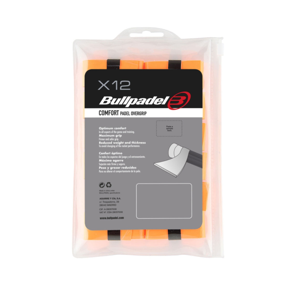 Bullpadel overgrips GB-1600 oranje 12 stuks