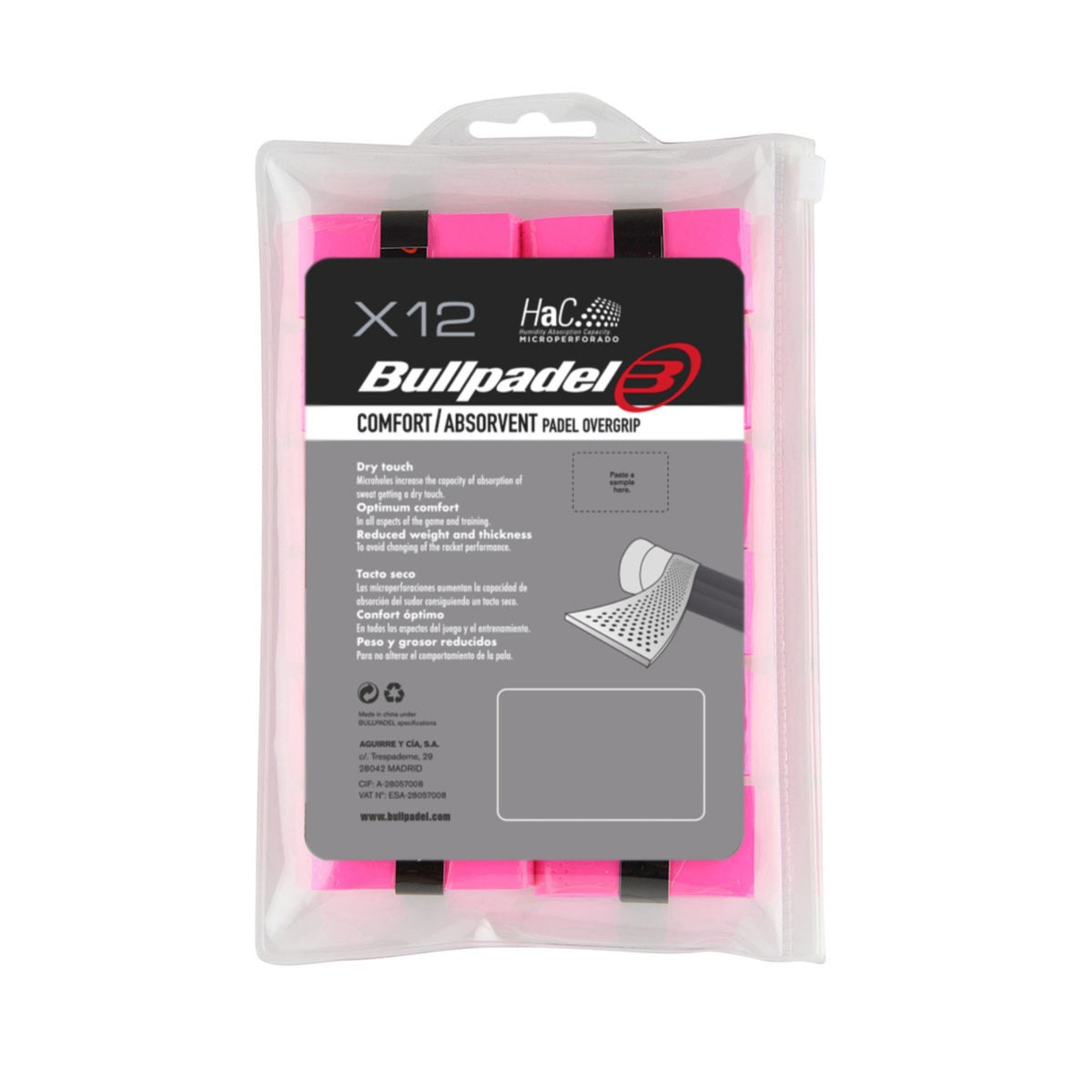 Bullpadel overgrip GB-1601 roze 12 stuks